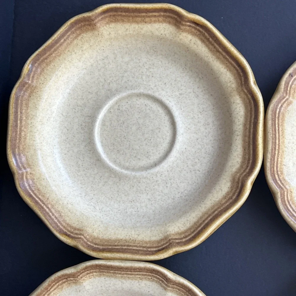VTG Mikasa Whole Wheat E8000 Saucers Set of 4 Japan Stoneware EUC Unused